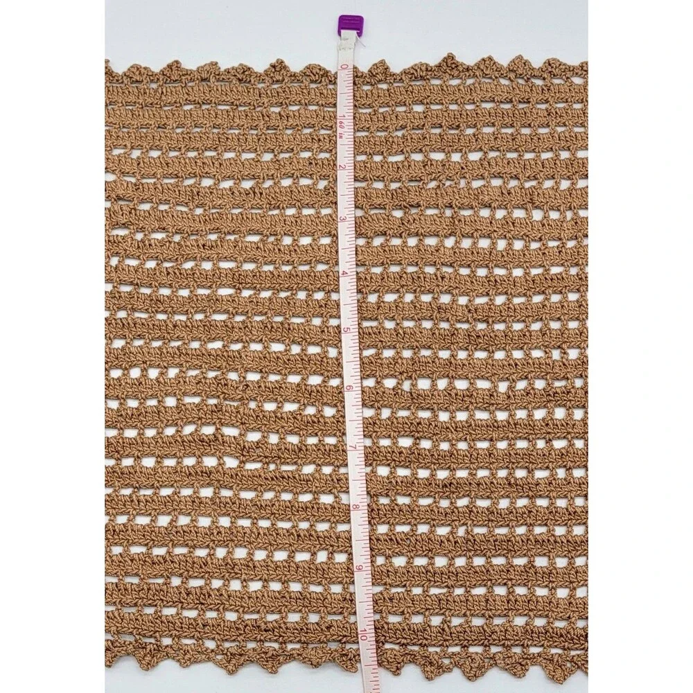 Rectangular Brown Crochet Cotton Doily Yellow Flowers Cottagecore Grannycore